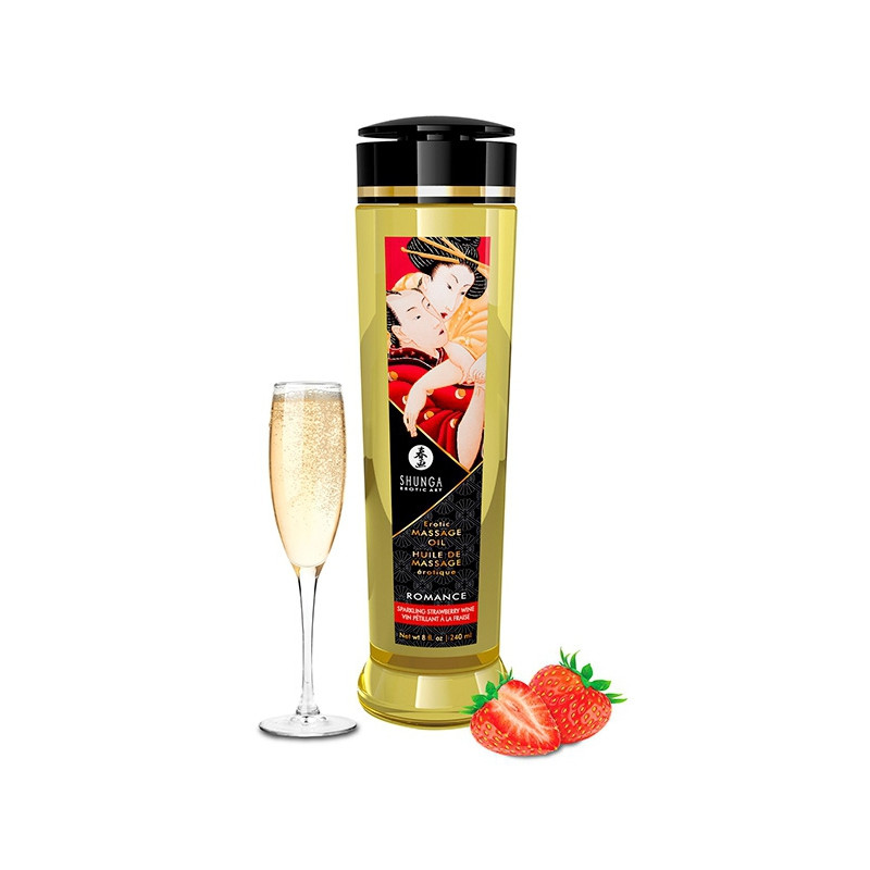 Shunga Huile de massage Romance Vin pétillant à la Fraise